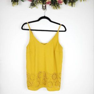 Banana Republic Factory Mustard Yellow Laser Cut Floral Tank Top